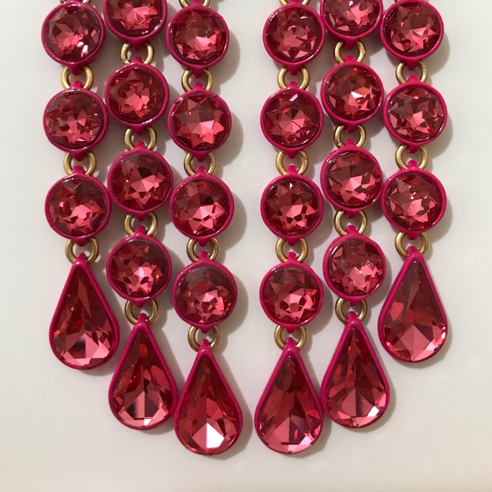 NWT J. Crew Sparkly Waterfall Earrings, Statement Sparkle Prom Formal Dance Red - Picture 5 of 12